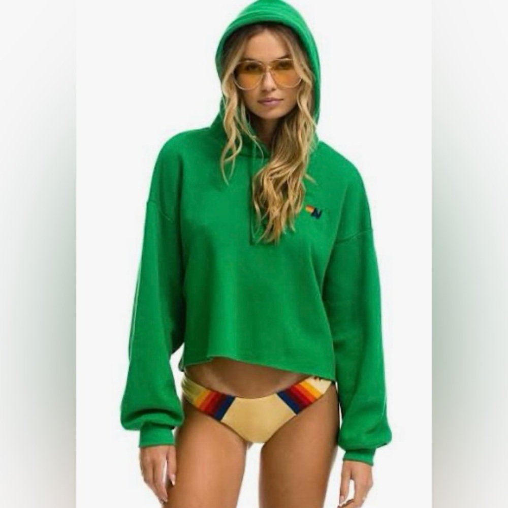 Aviator Nation Kelly Green Cropped Bolt Hoodie